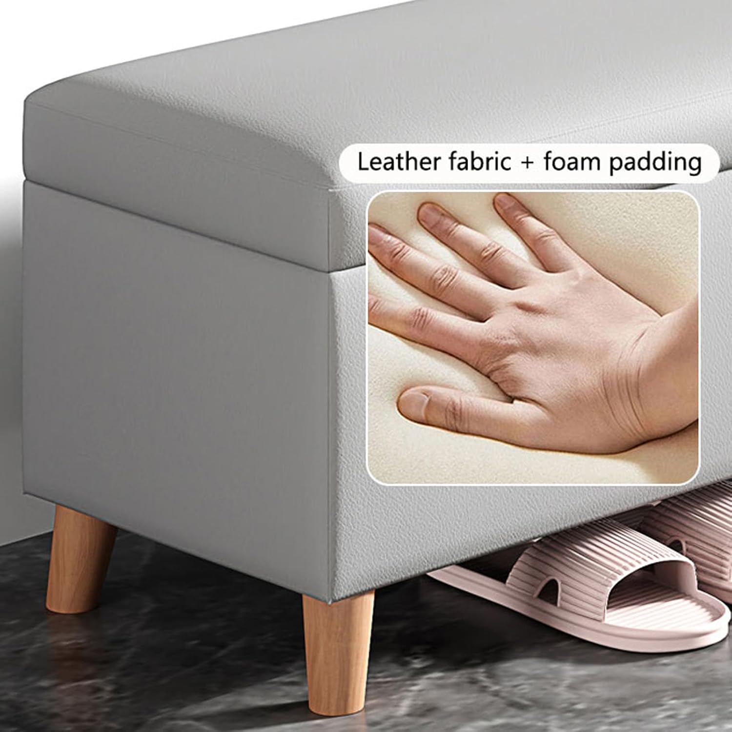 Ottoman Storage Box with Padded Seat, Leather Shoe Bench Entryway Bench with Storage Upholstered Bench Storage Ottoman Bench for Front Door