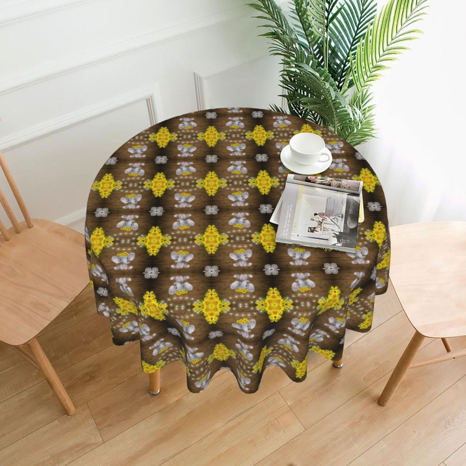 Nappe ronde 152 cm pour pique-nique et repas en plein air motif tournesol rustique