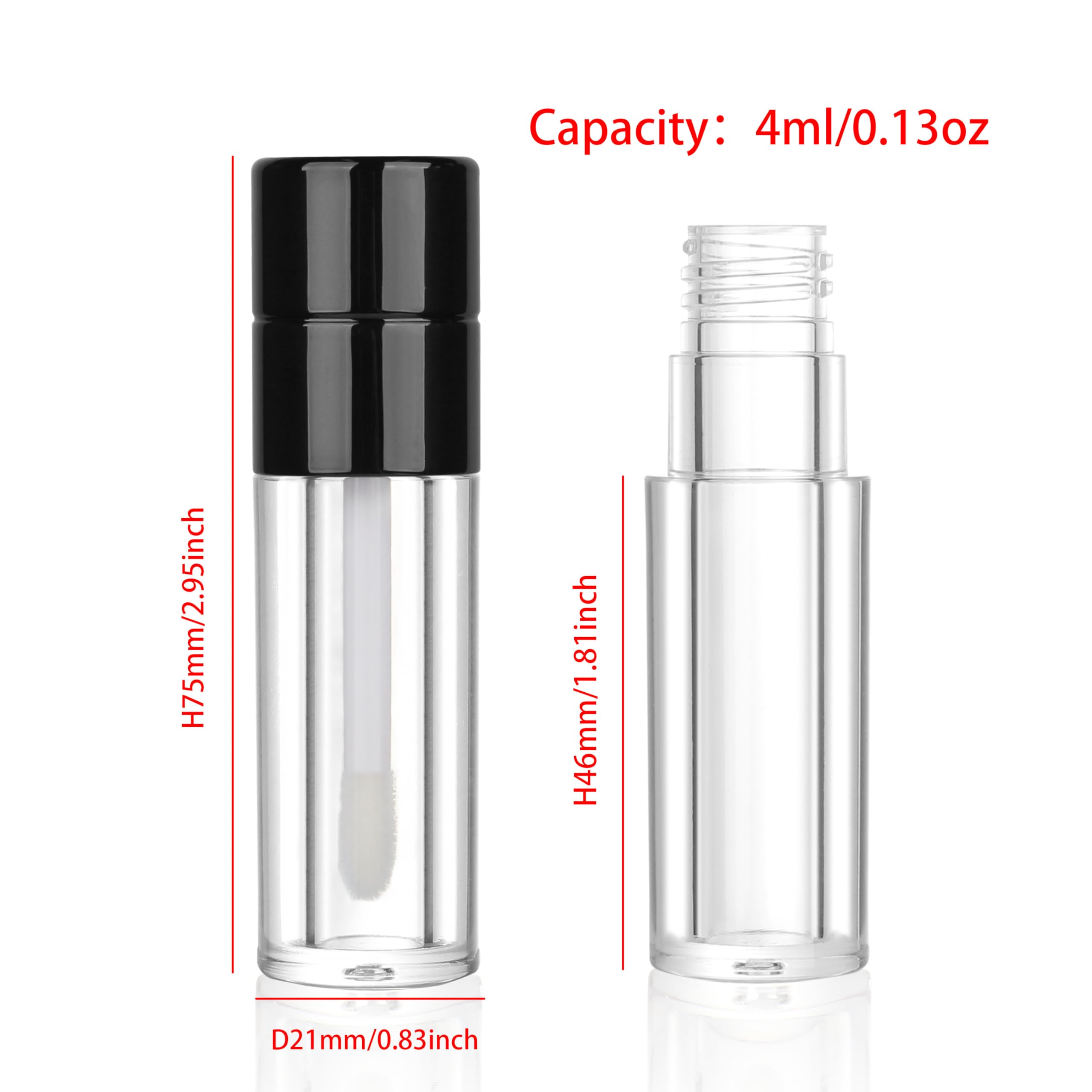 COSIDEA 20pcs Round 4ml 0.13oz Black Empty lip gloss tubes with wand Lipgloss tube containers for lip oil packing