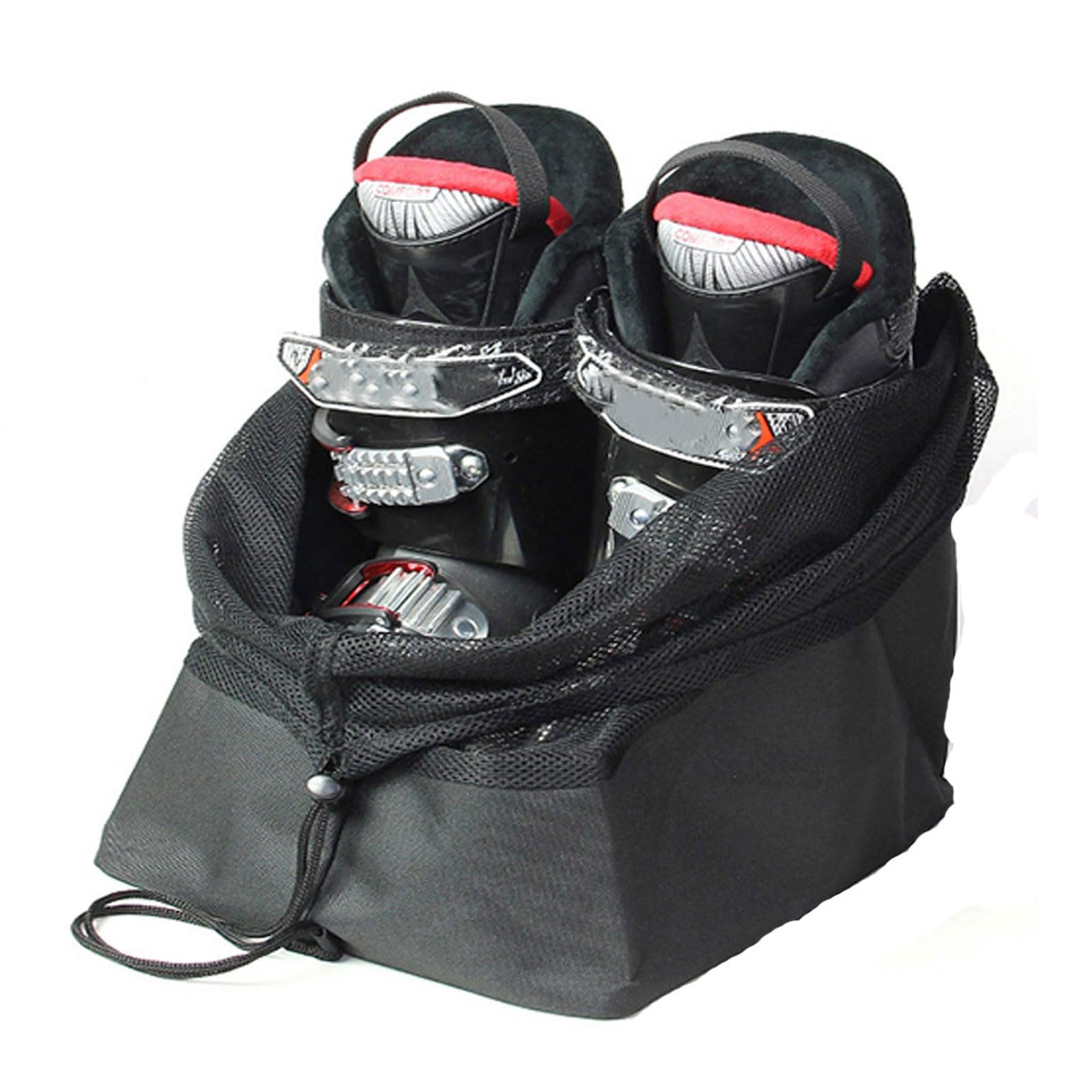 Czarna torba na buty narciarskie, torba na buty narciarskie, oddychająca siatka, duży otwór ze sznurkiem, pogrubione dno, odporne na zużycie, do butów narciarskich, dla mężczyzn i kobiet
