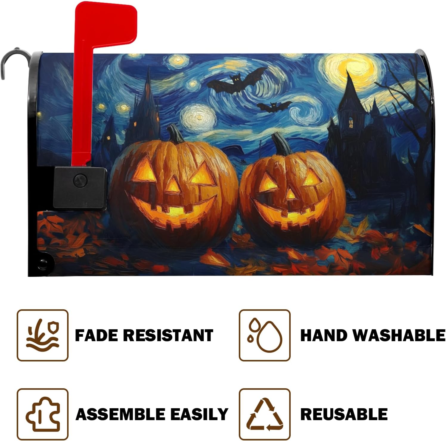 Happy Halloween Mailbox Covers Autumn Pumpkin Mailbox Cover Owl Bat Castle Post Letter Box for Garden Standard Size 21x18 in for Yard Home Decor