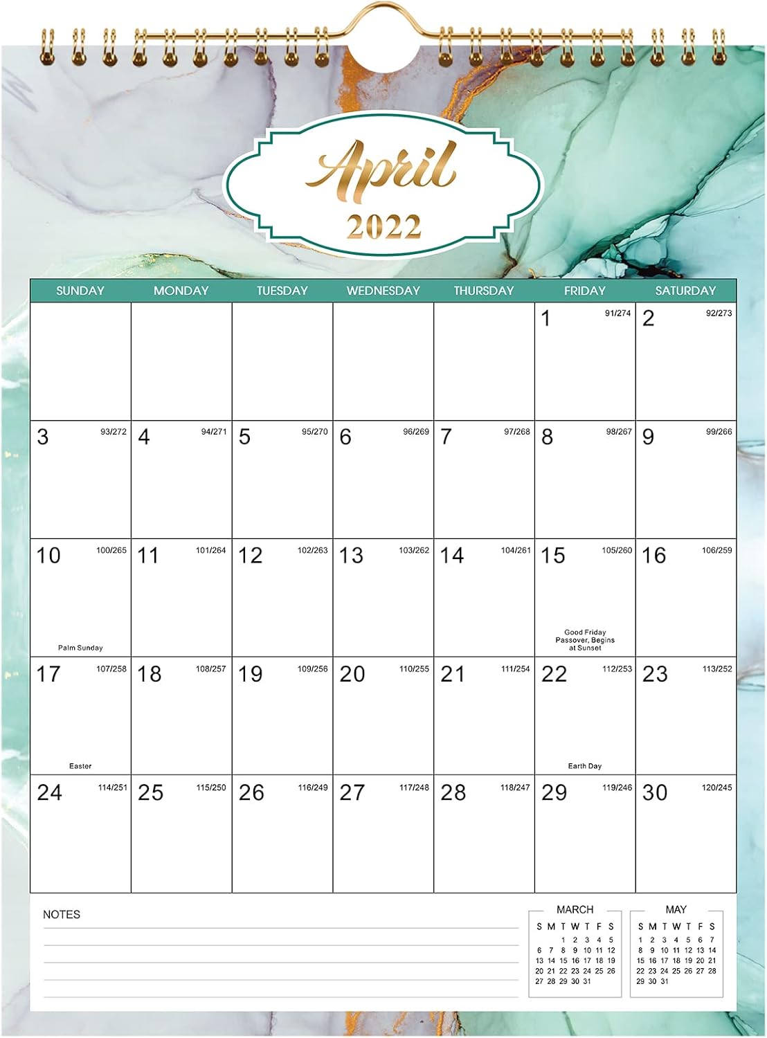 2022 Calendar - 18 Monthly Wall Calendar, January 2022 - December 2022, 8.5" x 11", Large Blocks with Julian Dates & Twin-Wire Binding