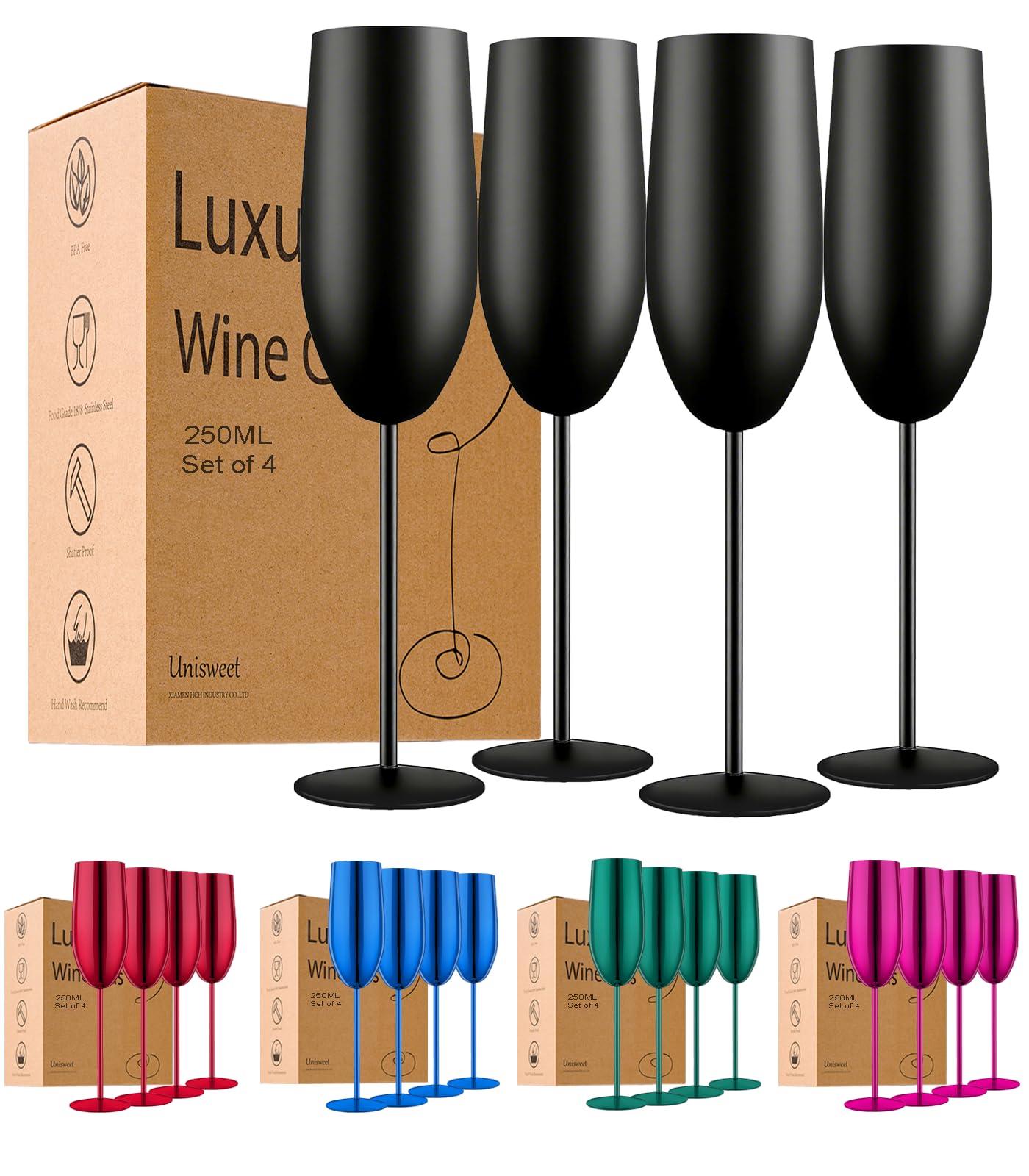 UNISWEET Stainless Steel Champagne Flutes - Set of 4 -1