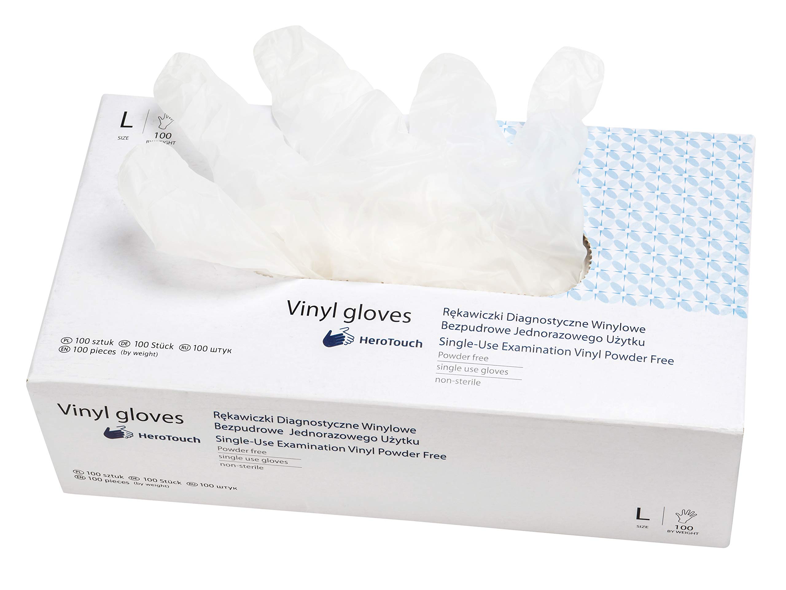 Guanti monouso in vinile, senza polvere, 1000 pezzi, misura L, in vinile trasparente, in pratica scatola dispenser igienica, 100% vinile, 10 x 100 cm