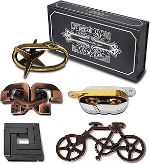 5 Pieces Brain Teasers Puzzles, Metal Cast Puzzle Games Toys, 3D Highly Difficult Adult Puzzles, IQ Logic Test Disentanglement Games for Teens, Puzzle Switch Games School Supplies(Key Puzzle)