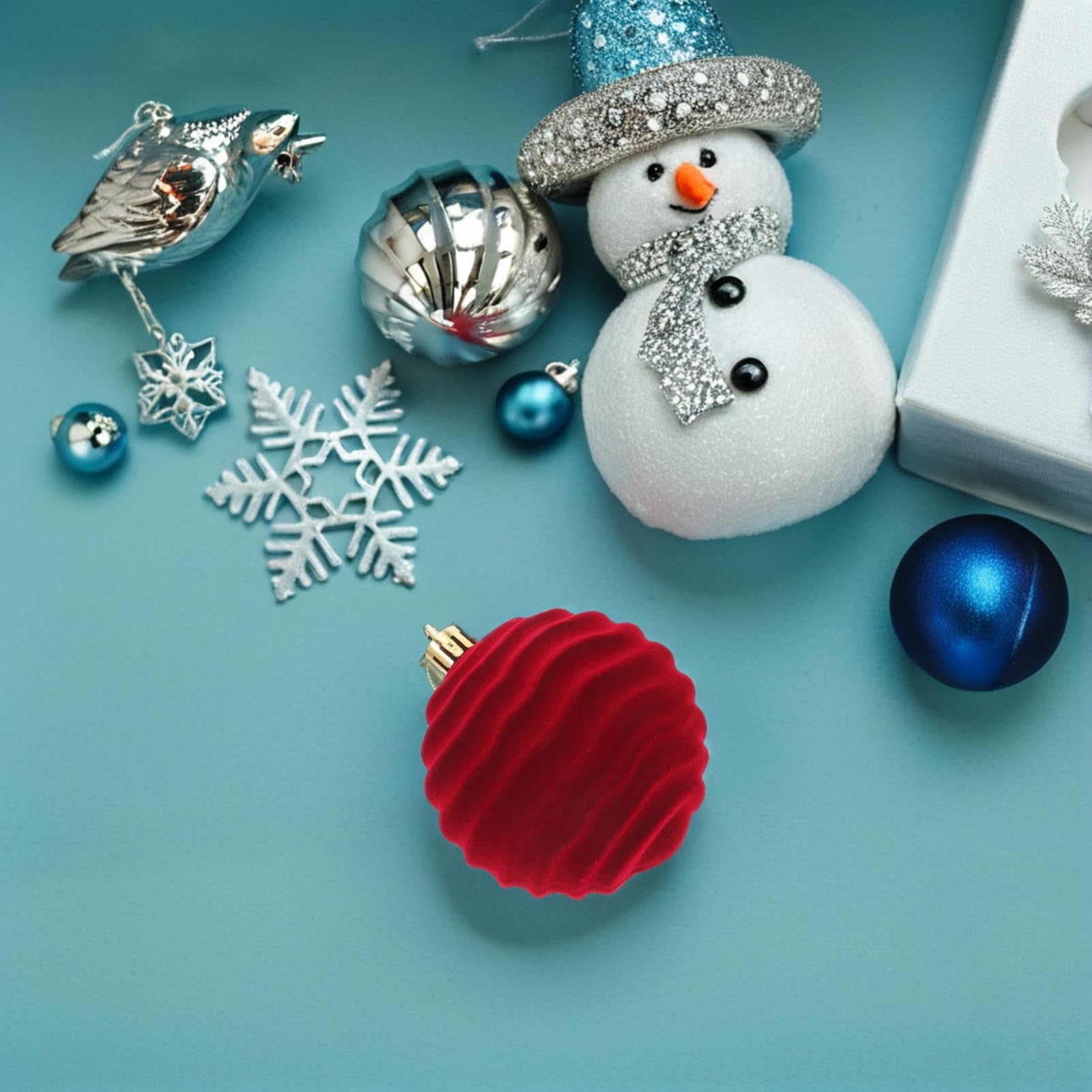 PartyKindom 12stücke Beflockte Christbaumkugeln Rot und Grün Dekorative Weihnachtsbaumkugeln als Hängekugeln für Weihnachtsdeko