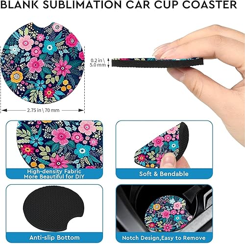 Miniatura 4 de Posavasos para portavasos de automóvil, paquete de 2 posavasos florales para automóvil, tapete de goma antideslizante de tamaño universal de 2.75