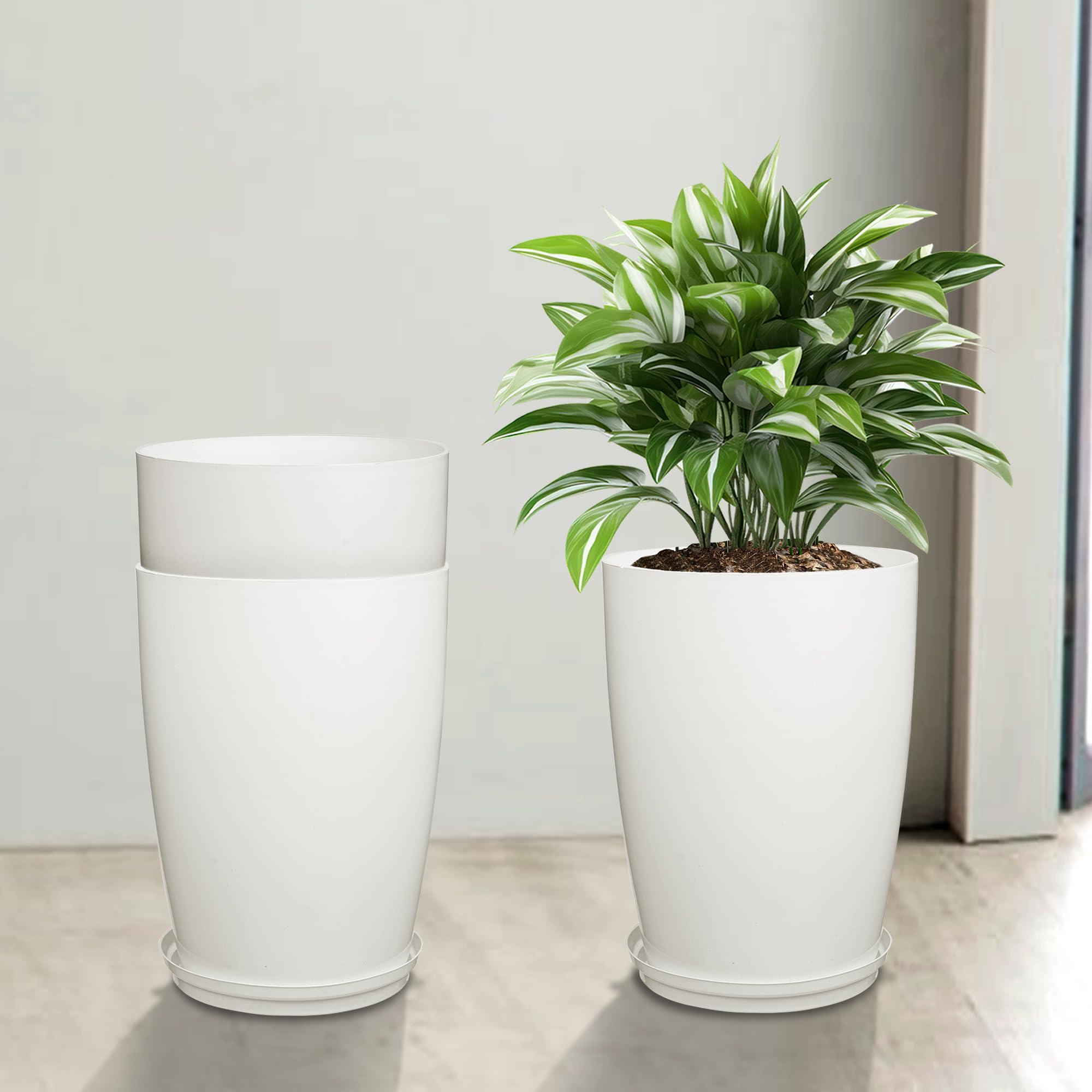 Kuber Industries Pack of 3 Flower Pot with Plate | 14 Inch Indoor-Outdoor Plants Stand | Flower Pot for Garden | Flower Pot for Home-Office | Flower Gamla for Balcony | Plain Tower | White (B0D3F3SL4M) Amazon Price History, Amazon Price Tracker