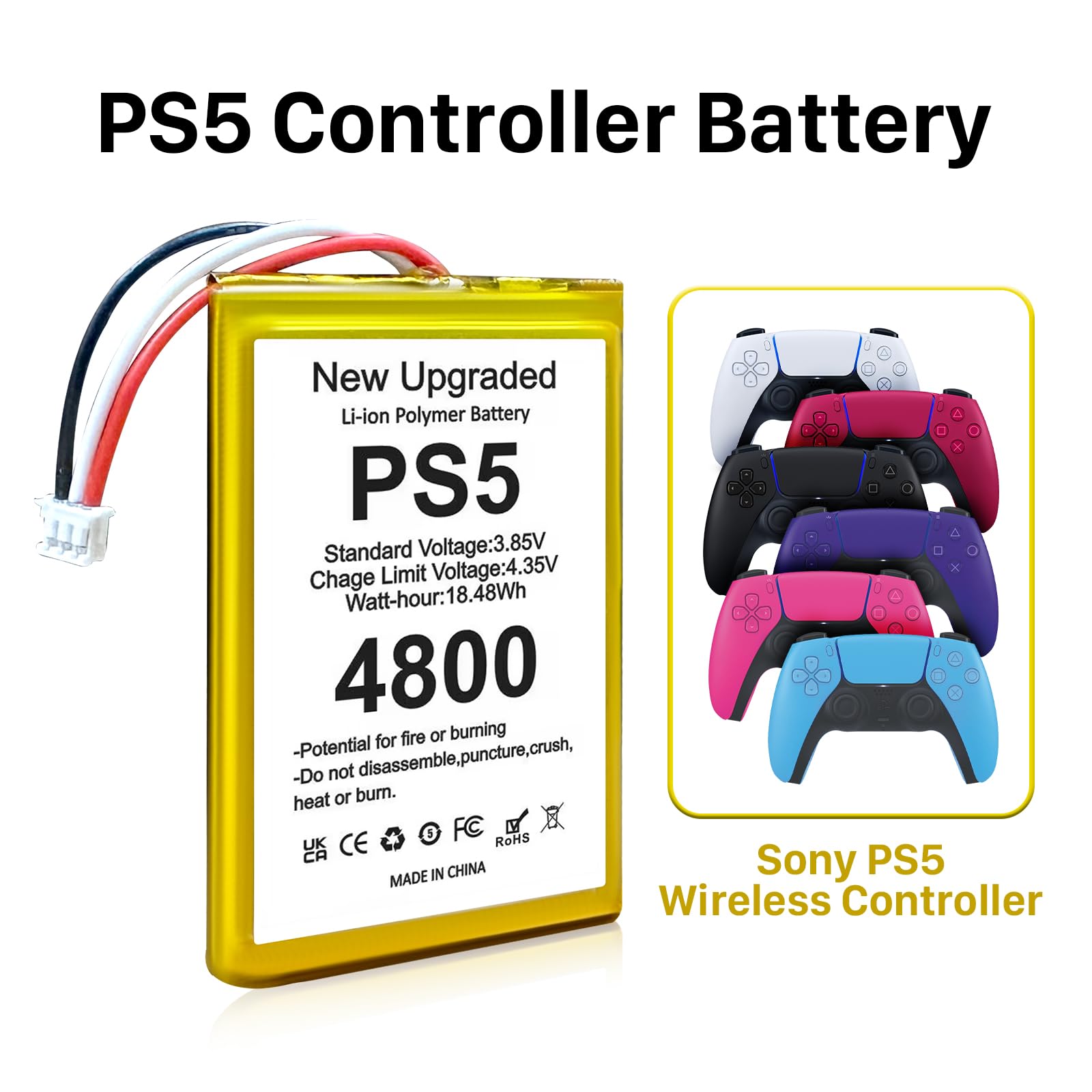 Batterie Li-ion de rechange pour manette sans fil Sony PS5 Playstation 5 DualSense 4800 mAh