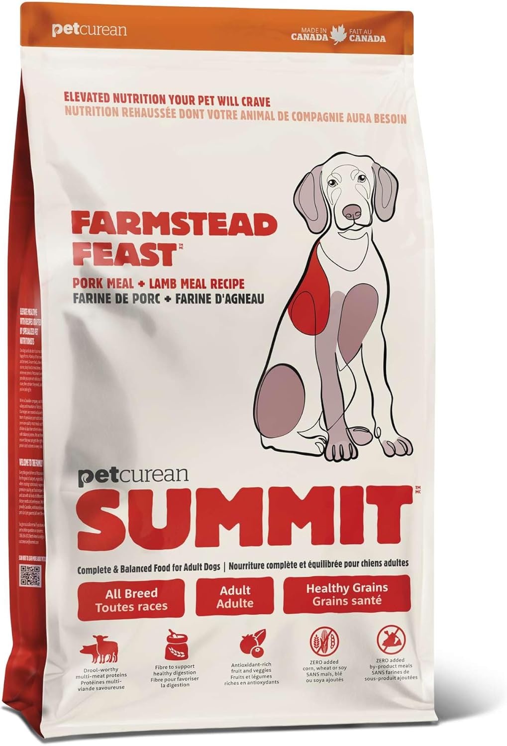 Best by 03/15/2026 Summit Petcurean Farmstead Feast, Dry Dog Food, Pork Meal and Lamb Meal Adult Recipe with Grains, 25 lb Bag