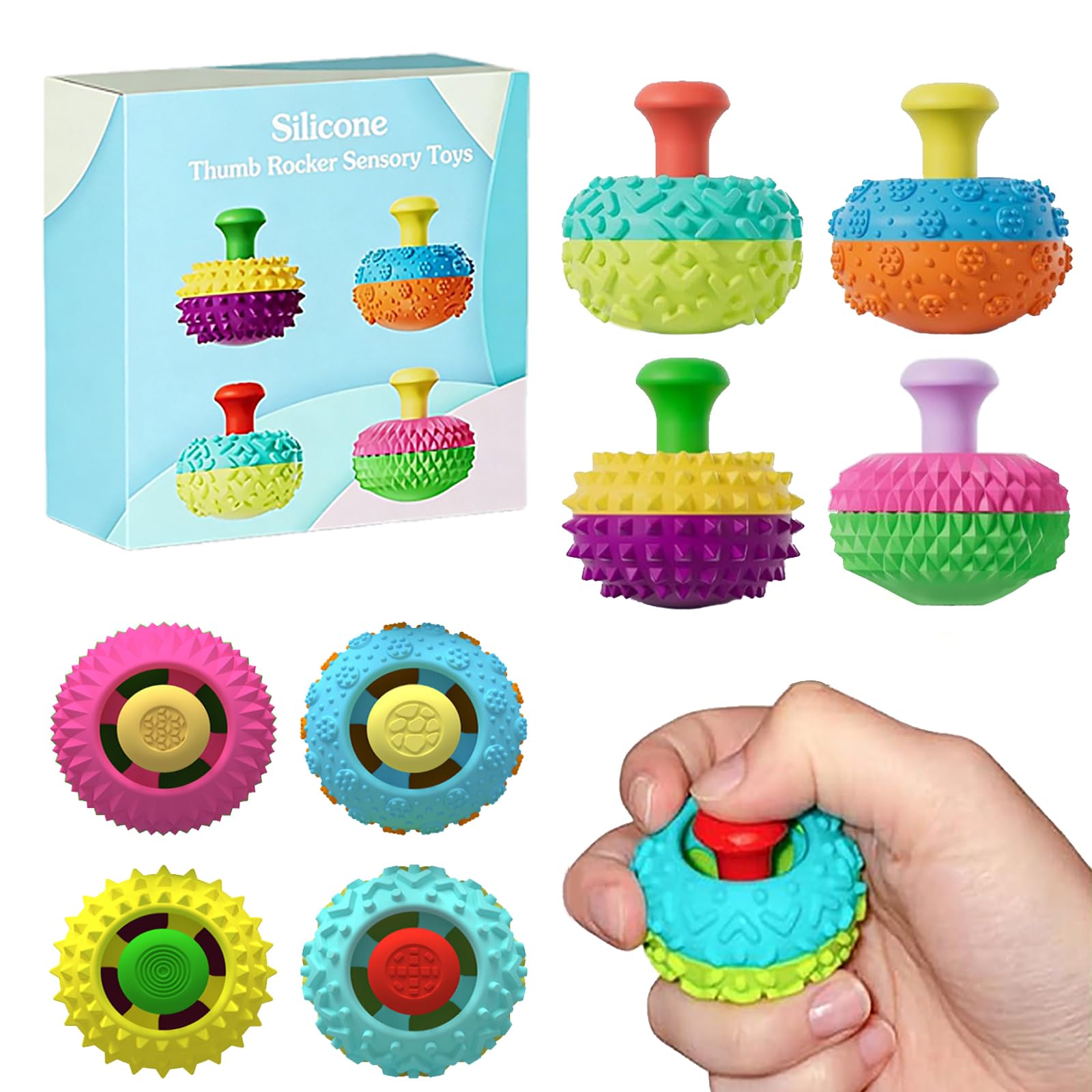 Goorder 4pcs Fidget Toys for Kids Adults, Stress Relief Sensory Toys for Autism ADHD Anxiety, Silicone Thumb Rocker Fidget Toys Stocking Stuffers for Women Men Teen Gifts