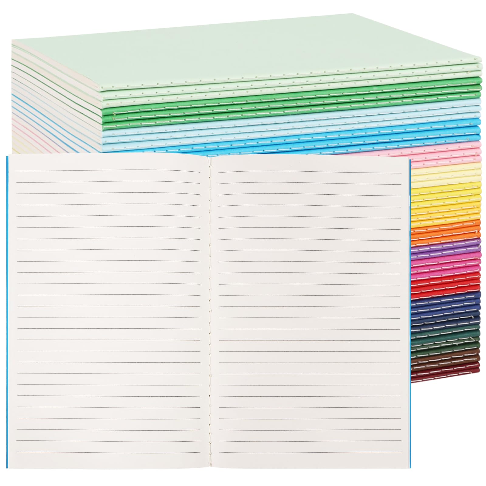 LABUK 48 cuadernos A5 a granel, 14 x 21 cm, diarios a granel, diarios rayados para escribir, oficina, escuela, 60 páginas, 18 colores