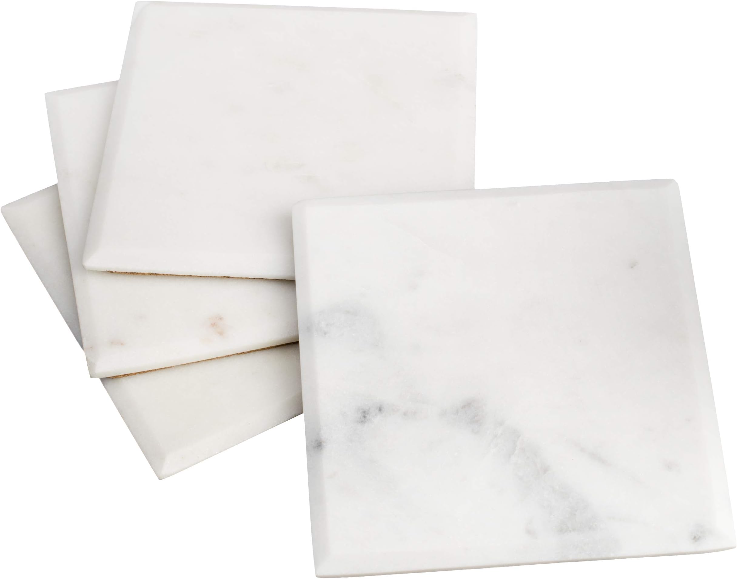 Premium Marble Coasters - World Class Quality Makrana Marble Round, Square & Hexagonal Designs - Protective Cork Backing - Luxury Gift Box Set of 4-4 inch 10cm Diameter