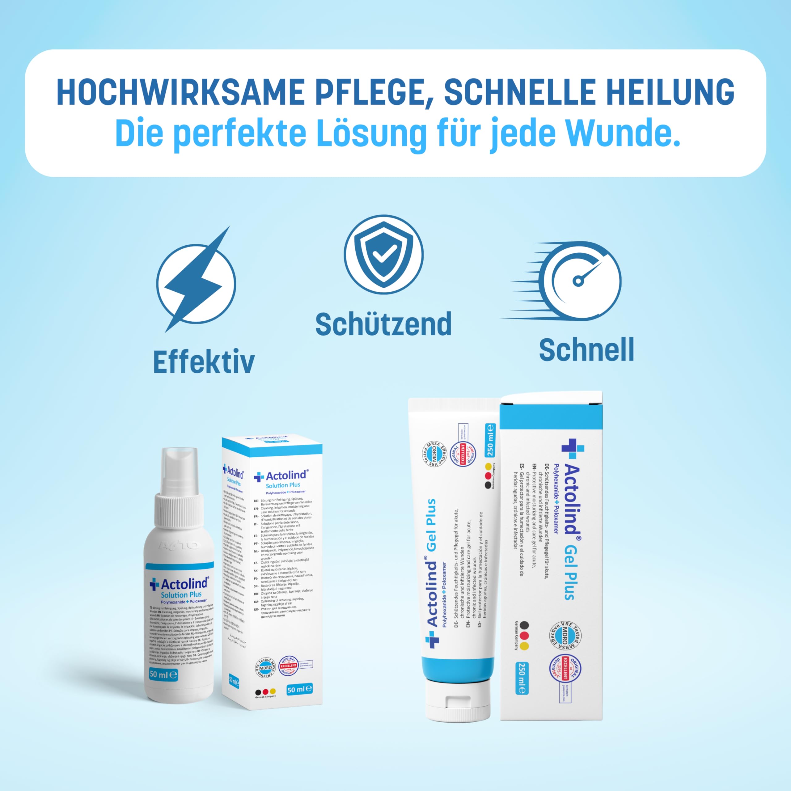Actolind Gel Plus 250 ml – antiseptisches Wundgel für die häusliche Wundpflege | Medizinprodukt CE III | PZN 19073504