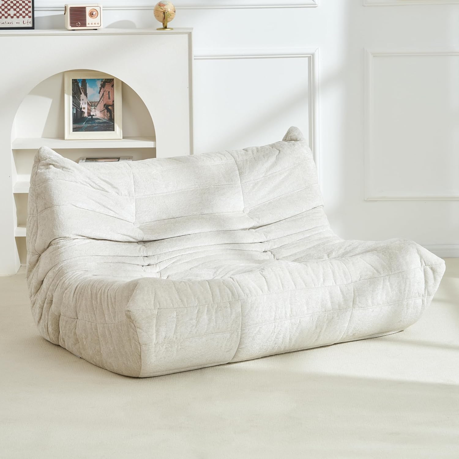 Homguava Bean Bag Chair, Giant Beanbag Chairs for Adults, Memory Foam Fireside Chair, Large Lazy Floor Sofa, Sofa Couch with High-Rebound Foam, Lounge Chair for Living Room, Bedroom (Beige, Loveseat)