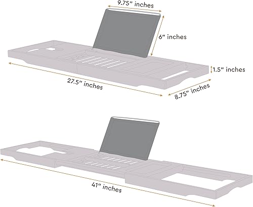 Miniatura 40 de Bandeja de madera para bañera – Bandeja de baño de bambú plegable y expandible para bañera con soporte para vino, soporte para libros y tabletas