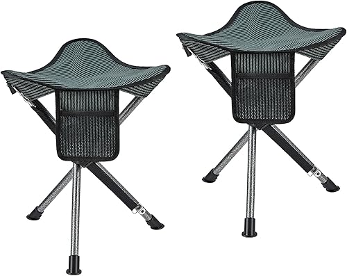 FUNDANGO Paquete de 2 sillas plegables con trípode portátil, taburete de campamento, taburete de campamento, taburetes de caza, silla de asiento