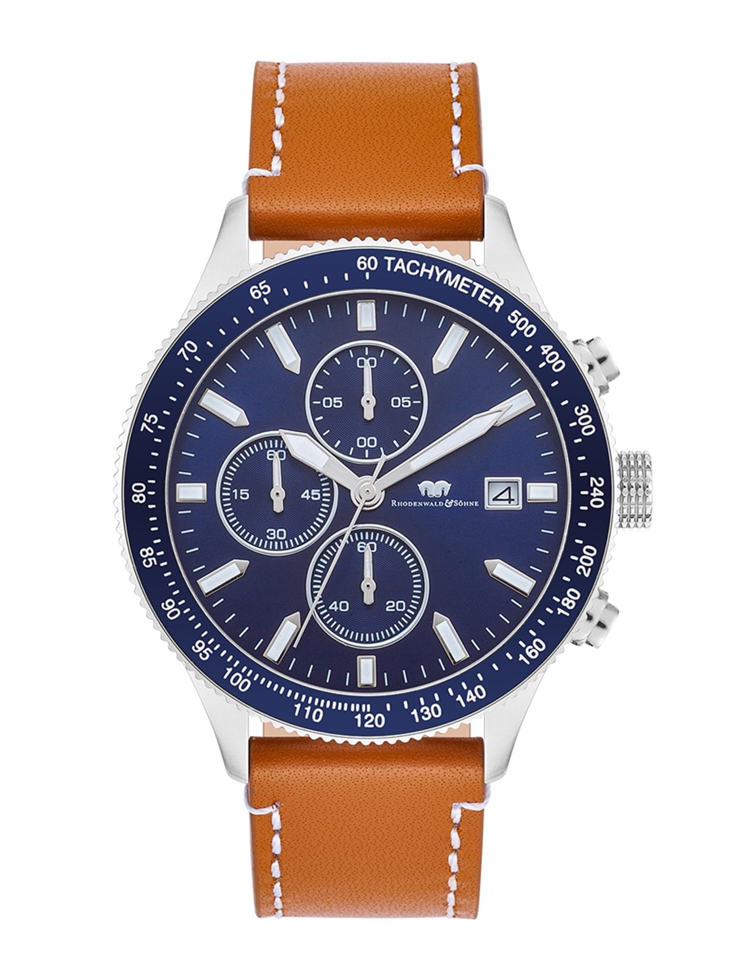 Rhodenwald & Söhne Orologio Uomo Cronografo Karthago II – Cassa 43mm Acciaio Oro, Cinturino Pelle Marrone, Impermeabile 10 ATM