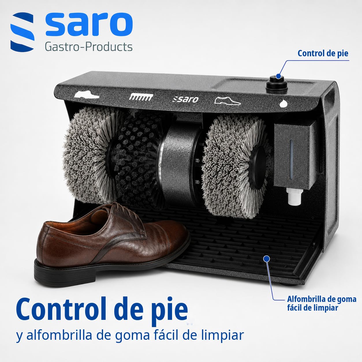 SARO ESP 006 Limpiabotas, 2 cepillos para pulir y cepillo para limpiar, interruptor de pedal, dispensador de crema para zapatos, color antracita
