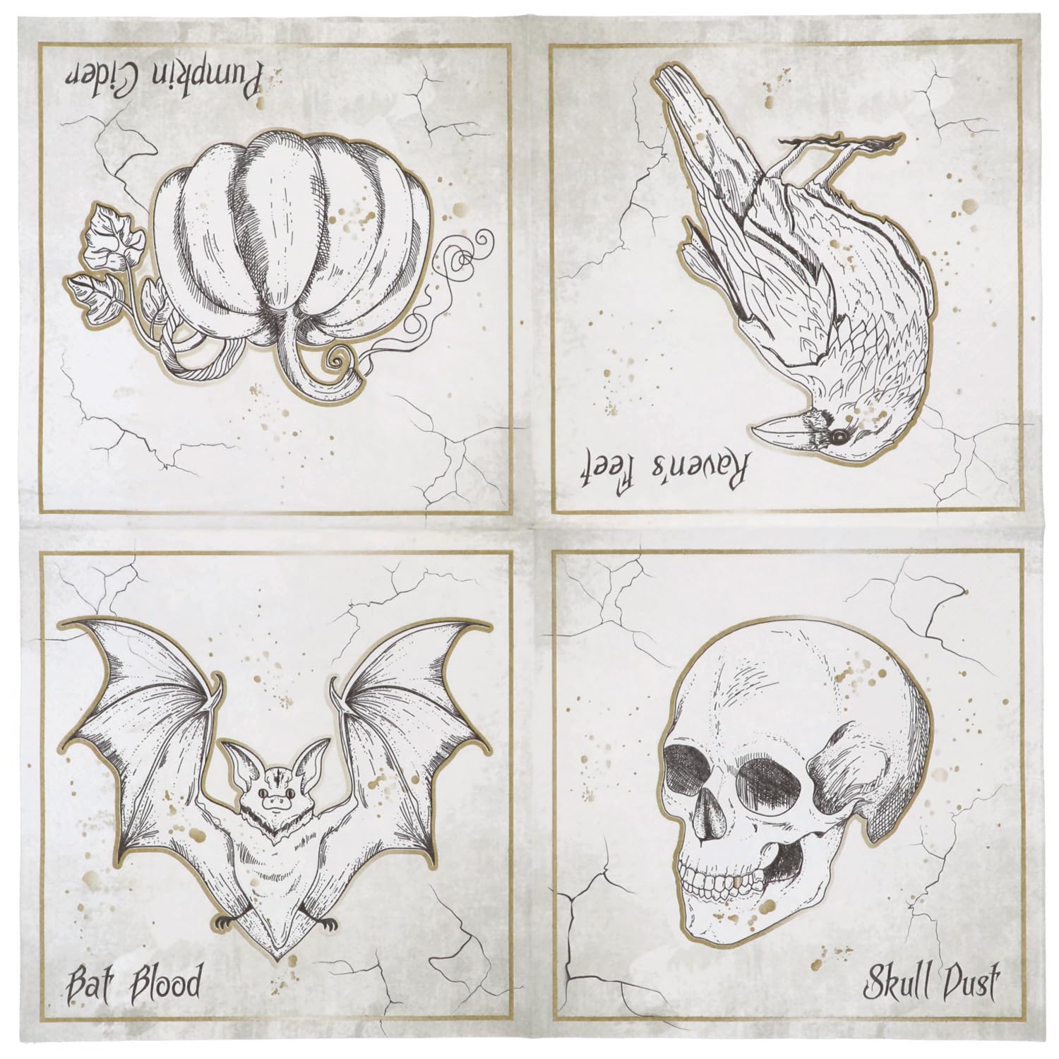 Folat 23890 Serwetki dekoracyjne Creepy Curiosities-33 x 33 cm-20 sztuk przerażające horrory dekoracja dekoracja nawiedzony dom i impreza Halloween, kolor biały