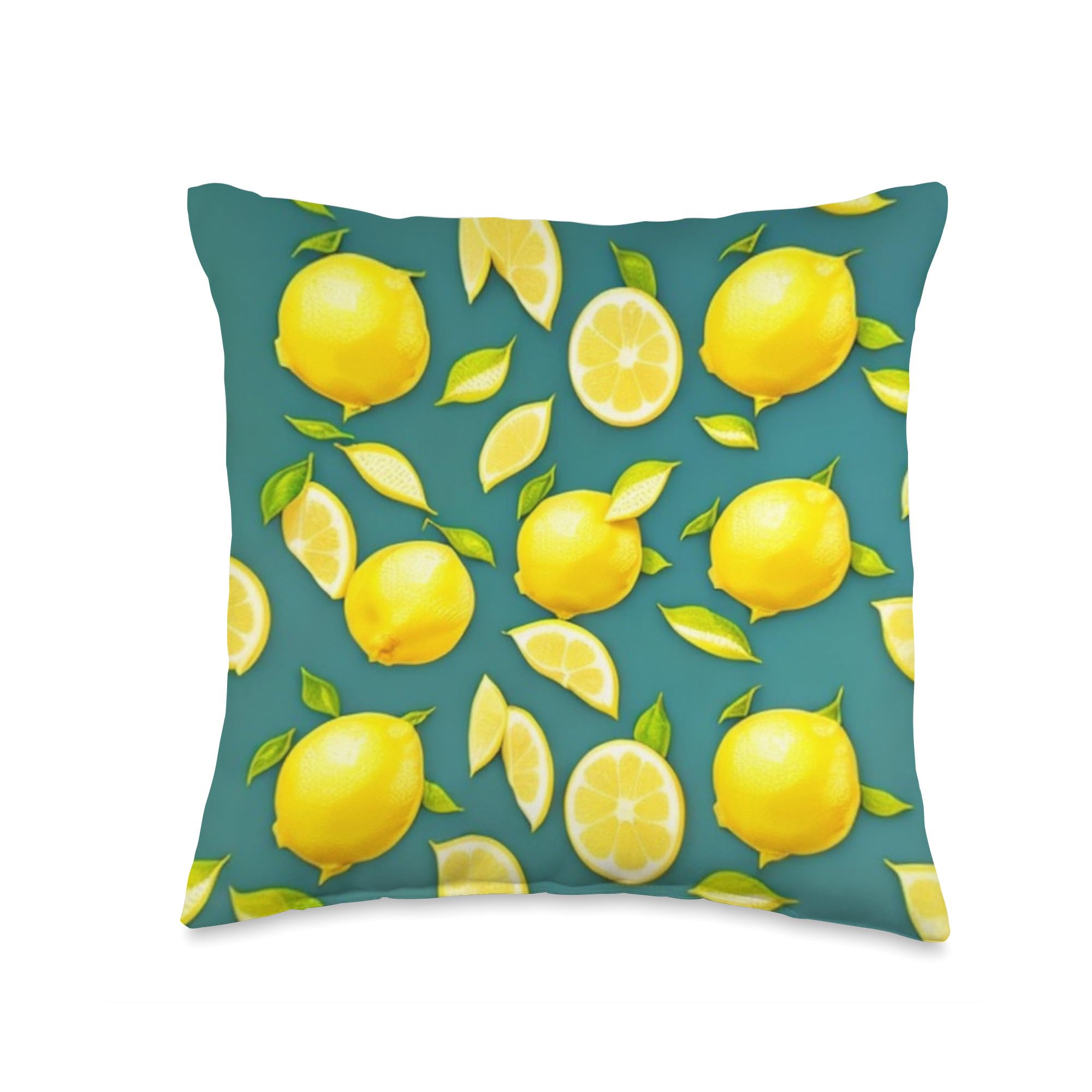 Lemons Pattern Textile Throw Pillow, 16x16, Multicolor