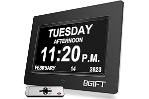 Digital Day Clock Calendar with Large-Time Day and Date Display