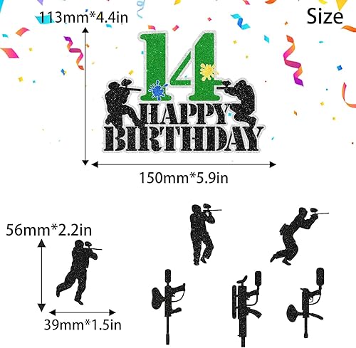 Miniatura 7 de Paintball - Juego de 7 decoraciones para tartas de cumpleaños para adolescentes de 13 años, decoración de juego de disparo, fiesta de cumpleaños