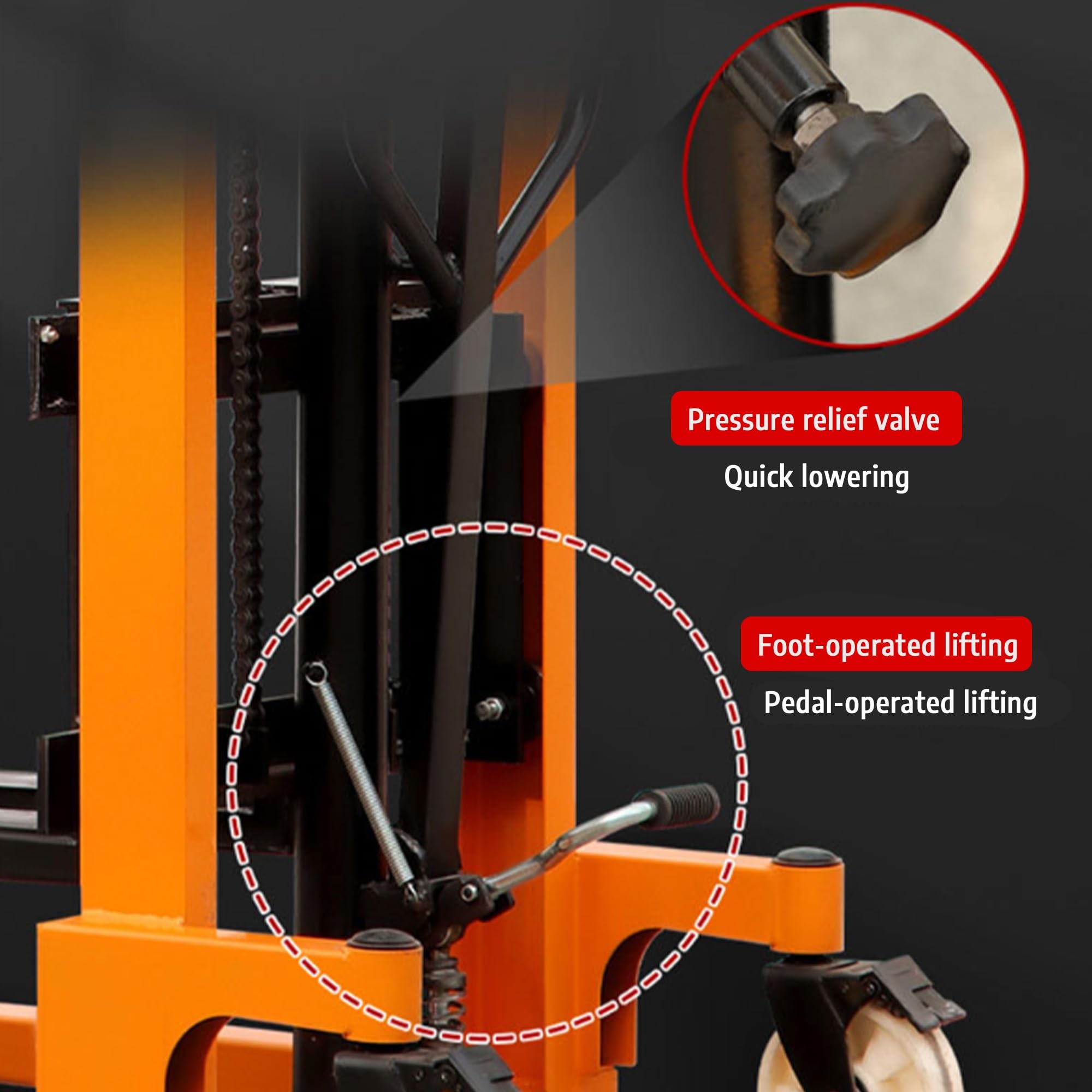 Carretilla elevadora manual con apilador manual | Elevador de material hidráulico de 4409 libras | Ruedas de nailon | con horquillas ajustables adecuadas(Lift height 160 cm/63”)