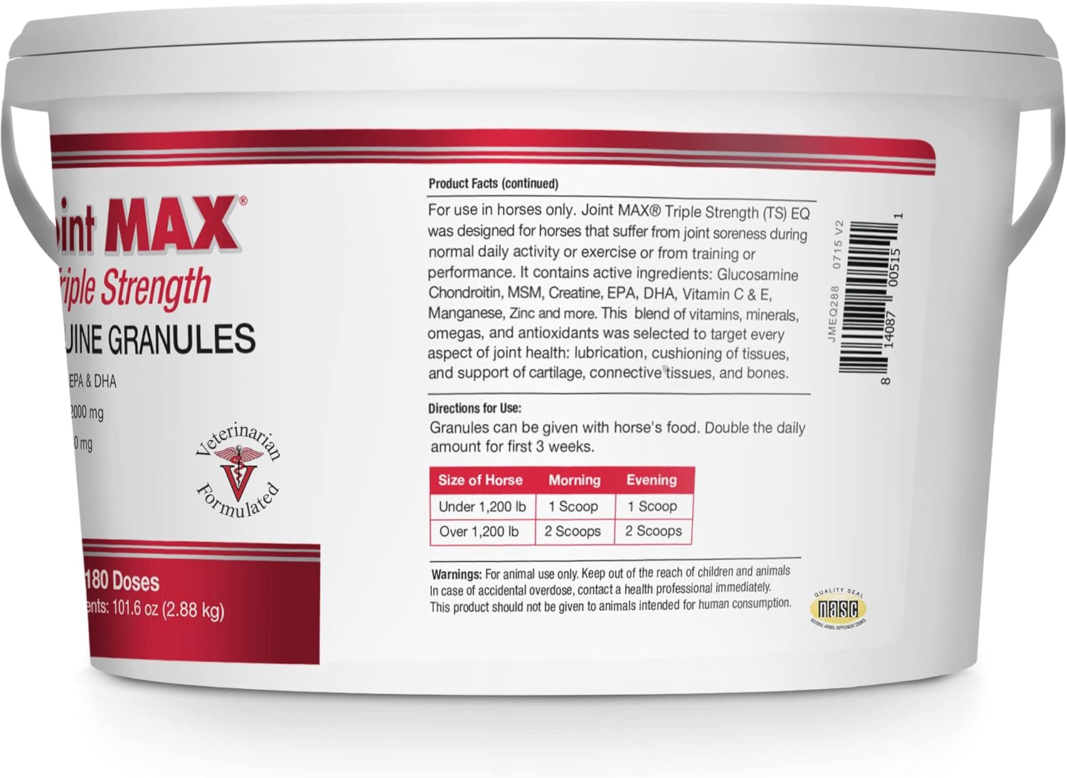 Joint MAX Triple Strength EQ GRANULES for Horses - Support Joint Health - Glucosamine, Chondroitin, Creatine & MSM - Vitamins, Minerals, Omega 3 Fatty Acids, Antioxidants - 180 Doses