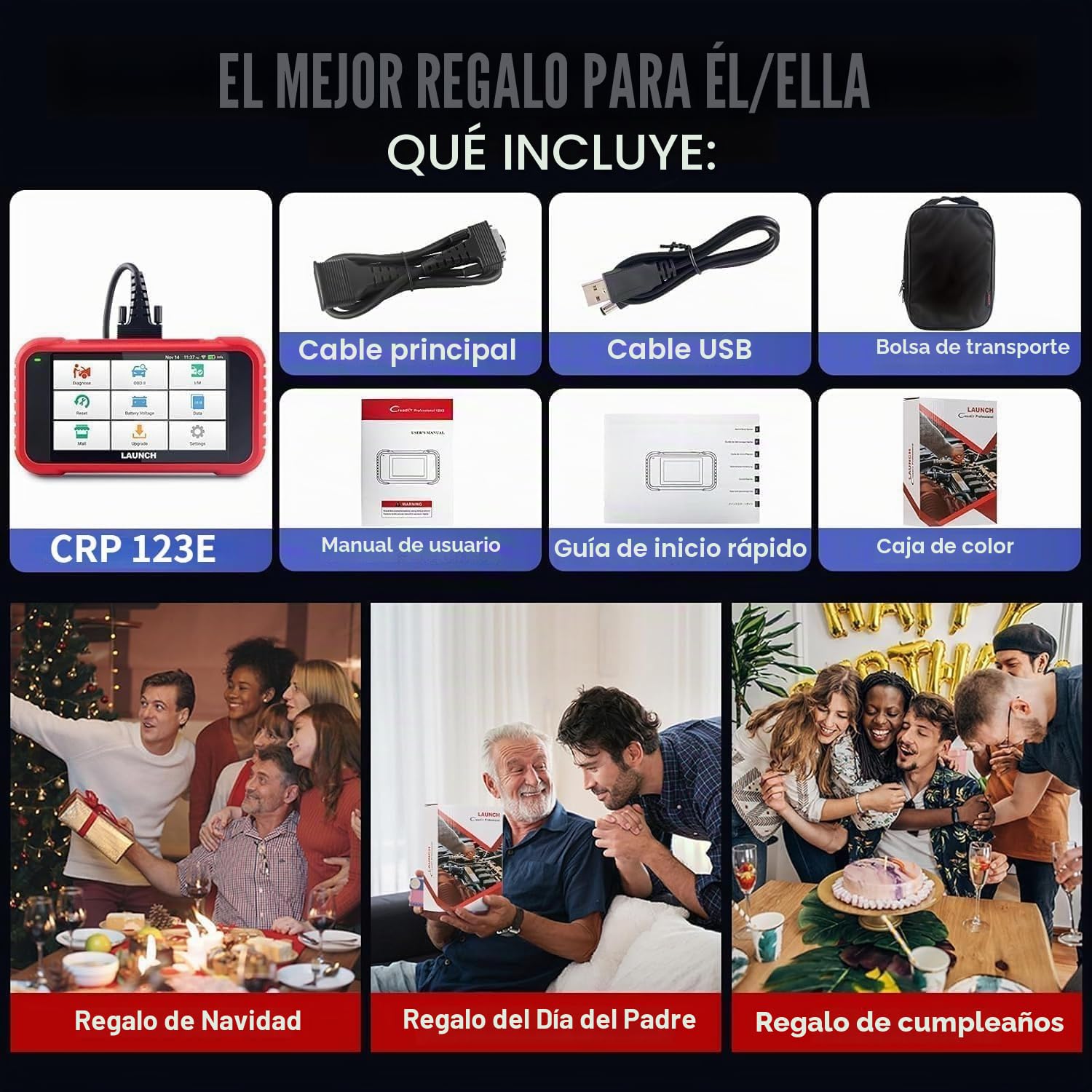 LAUNCH CRP123E V2.0 OBD2 Diagnosis Coche Multimarca Español con 4 Sistemas y 7 Funciones de Reinicio Lector de Código Sistema de Motor ABS SRS Transmisión, Reset de Aceite ETS SAS, WiFi Actualización