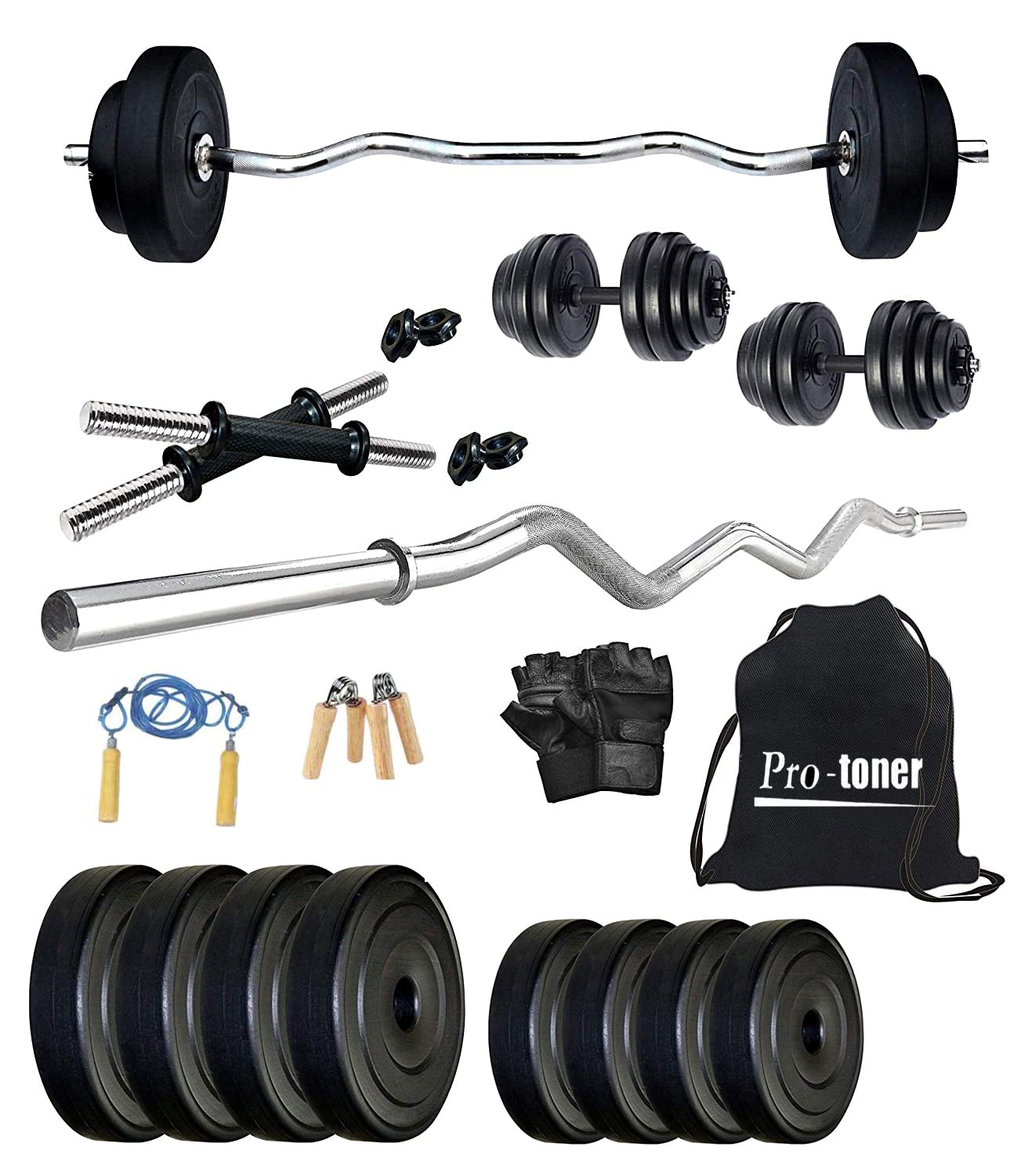 Protoner Home Gym 18 kgs, 2 kg x 4 Plates 2.5 kg x 4 Plates, 1 x 3 feet bar,2 x Dumbbell rods, Gloves, Gripper, Gym Bag and Skipping Rope (B09WR745Z9) Amazon Price History, Amazon Price Tracker