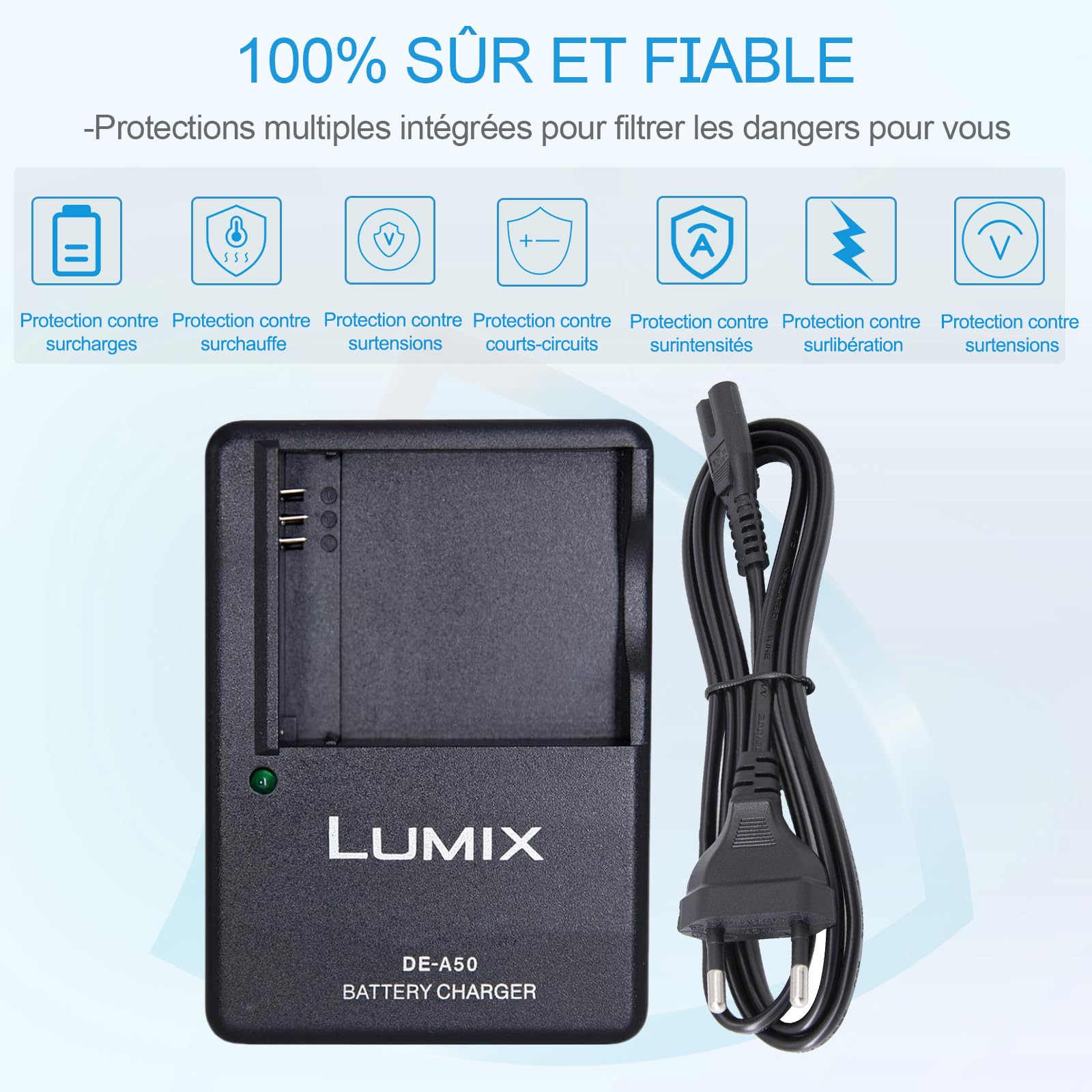 DE-A50 DMW-BCM13E Chargeur de Batterie Compatible avec Panasonic Lumix DC-TS7,DMC-FT5A,LZ40,TS5,TS6,TZ37,TZ40,TZ41,TZ55,TZ60,DMC-ZS27,DMC-ZS30,DMC-ZS35,DMC-ZS40,DMC-ZS45,DMC-ZS50 Appareil Photo