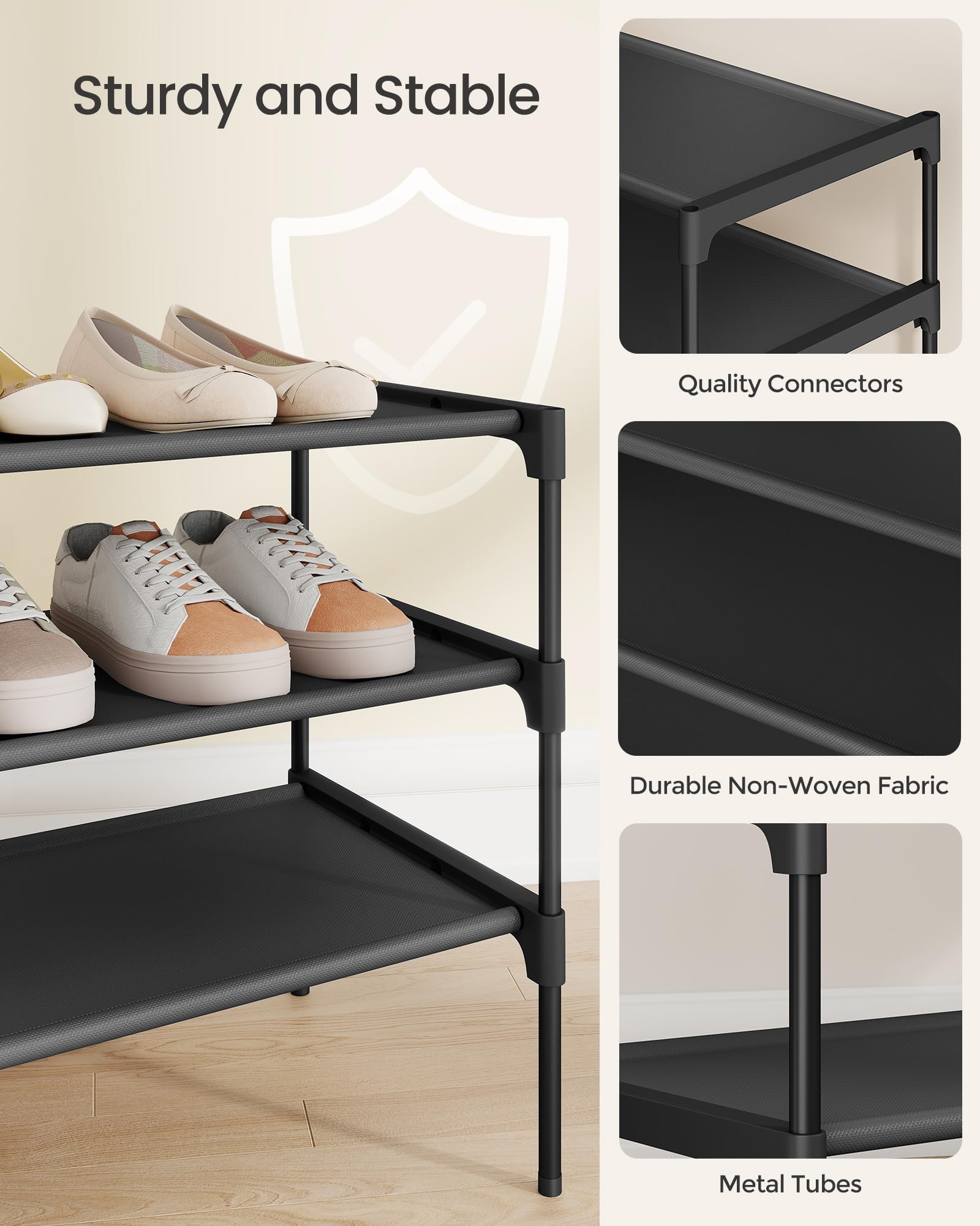 SONGMICS 3-Tier Shoe Rack, Shoe Storage Organiser, Hallway, Space-Saving, 29.7 x 62.3 x 53.5 cm, Metal Frame - Image 4