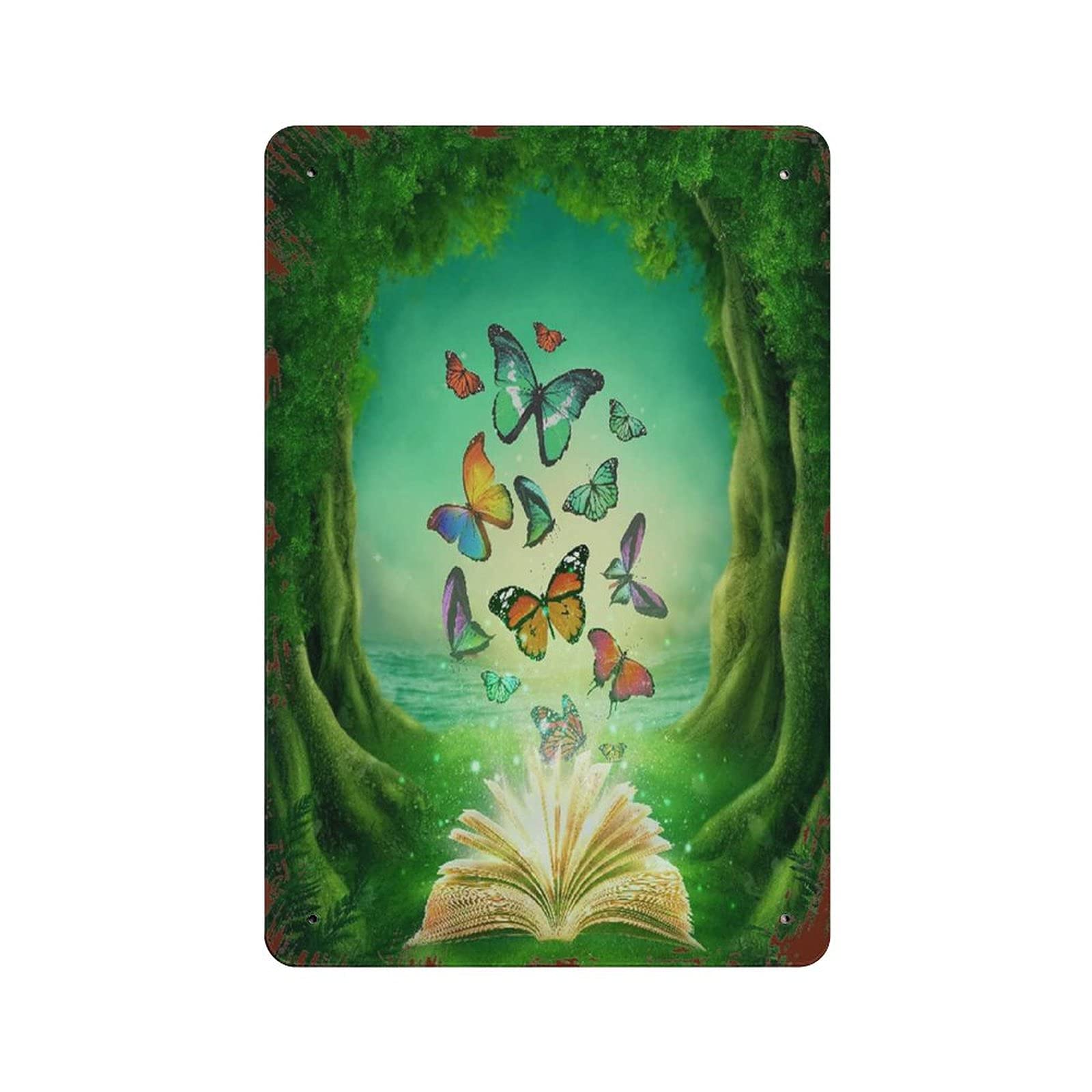 Metal Tin Sign Nature Butterfly Green Vintage Tin Poster Metal Sign Wall Decoration Country Kitchen Home Garage Decor 12"x8"