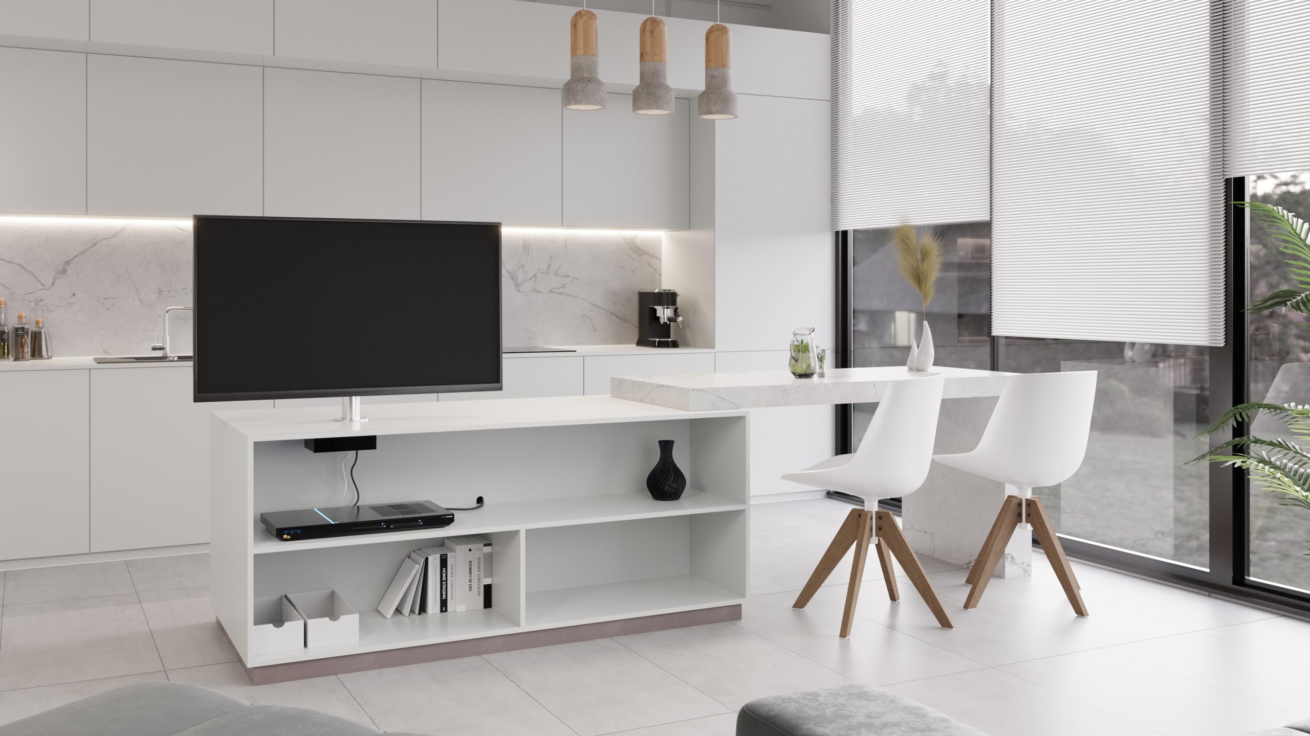 SABAJ M&D Supporto TV Girevole 360 Gradi Mobile Armadio Parete Staffa | Schermi piatti o curvi da 40 a 110 pollici, fino a 70 kg, VESA 100x100 a 600x400, piatto rotante in acciaio