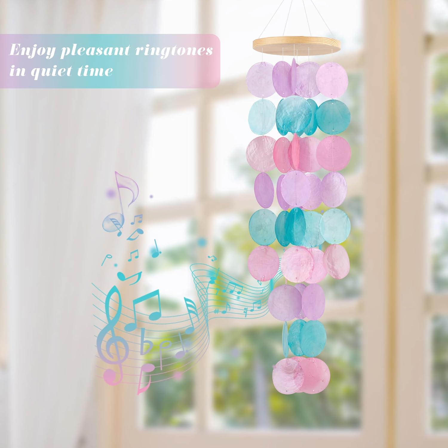 Wind Chimes for Outside - Handcrafted Purple Pink Capiz Shells Windchime Coastal Style Decor for Indoor/Outdoors, Garden Decor, Great Gift for Women, Wind Chimes Lovers and More - Image 4