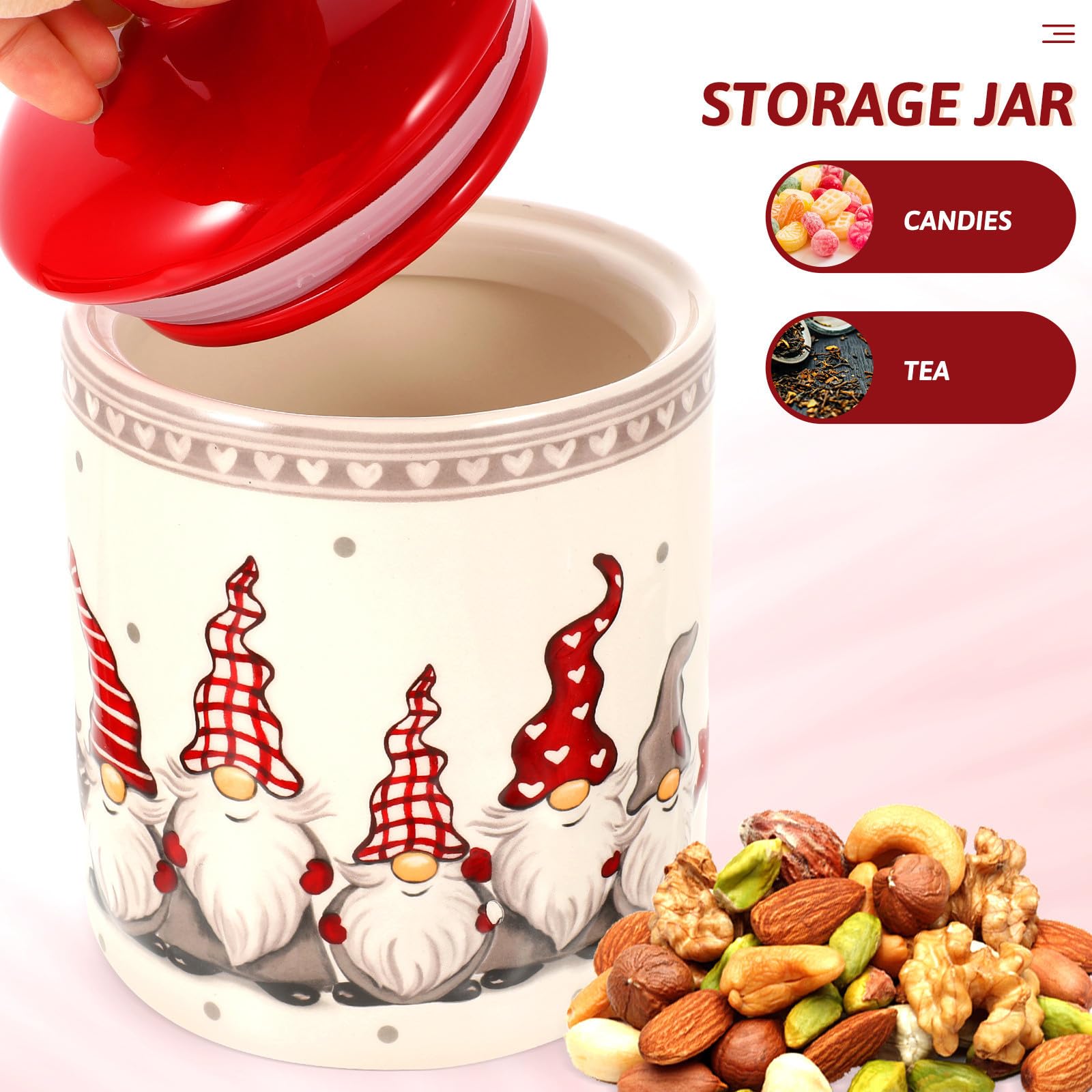 Barattolo Ceramico Rotondo con Coperchio per Conservazione Alimenti, Vaso Sigillato Multifunzione per Tè e Biscotti a Tema Natalizio