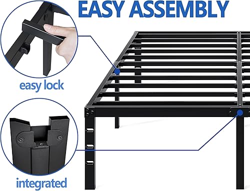 Miniatura 5 de NEW JETO Marco de cama de metal, marco de cama de plataforma de metal simple y atmosférico, espacio de almacenamiento debajo de la cama, marco de
