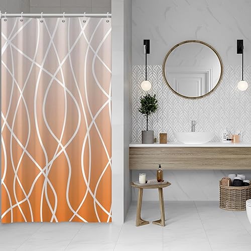 Miniatura 40 de Cortina de ducha pequeña a rayas gris claro degradado para baño, 36 x 72 pulgadas, juego de cortina de ducha geométrica para cabina de RV con Gris