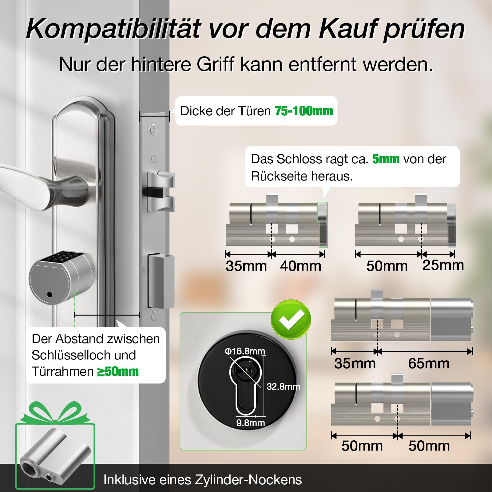 Anweller Serrure de porte électronique avec empreinte digitale - Code Smart Lock - Cylindre de serrure 70 mm avec 2 clés, 2 cartes IC, pour portes de 35 à 70 mm