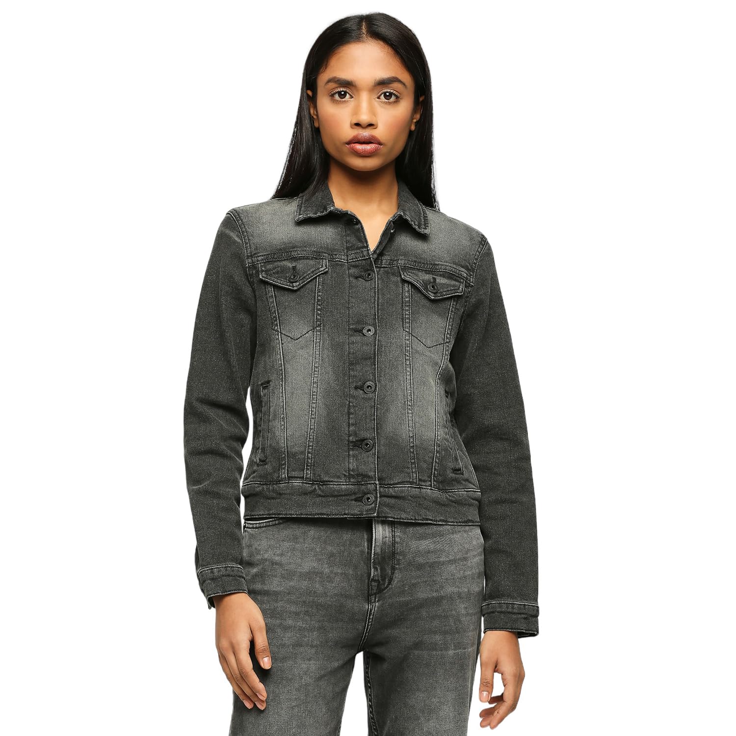 pepe jeans Women's Black Front Pocket Trucker Denim Jacket-picture-15
