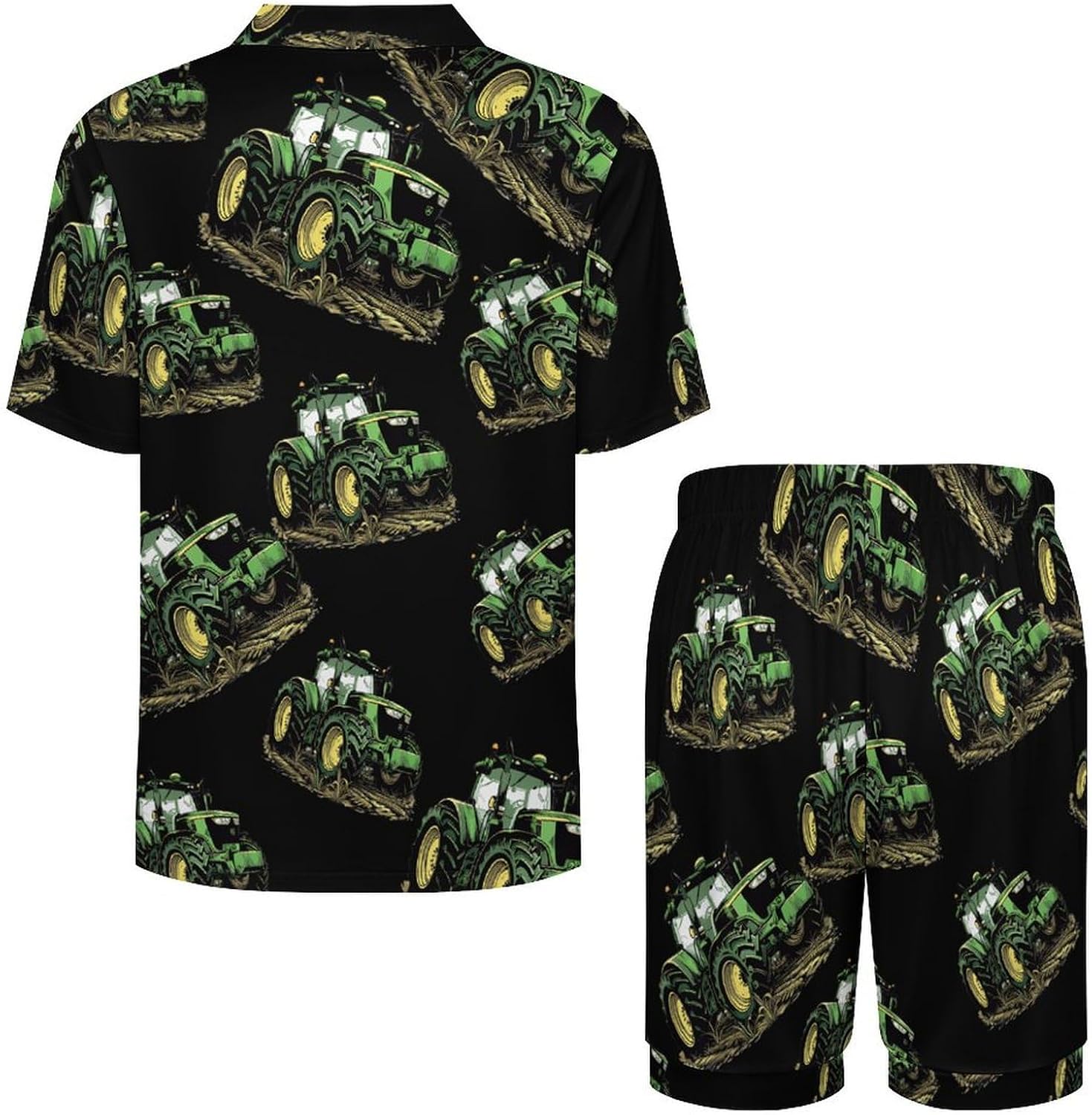 Farm Tractor Men's Short Sleeve Pajama Set Satin Silk Like Lounge Sleepwear