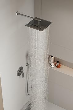 Aqua Bagno Mega Kare Tepe duşu 30x30 cm, Duvardan Duş kolu 42,5 cm. Paslanmaz Krom - 2 Parça Set