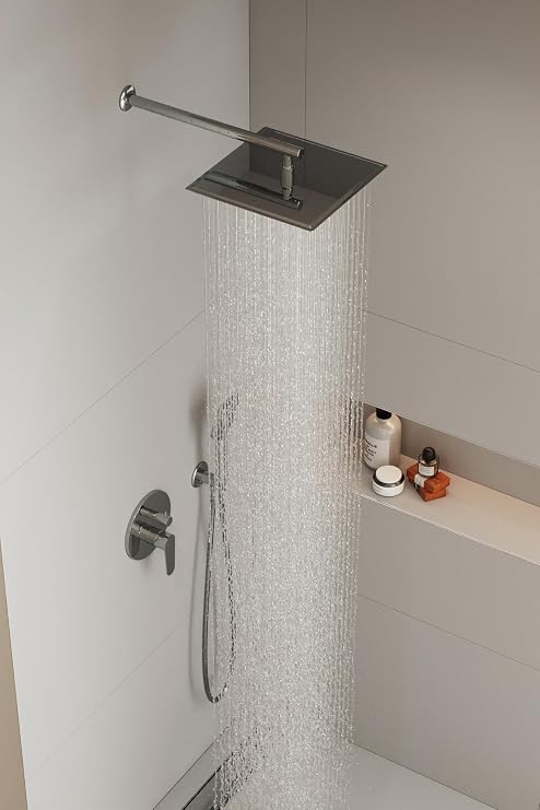 Aqua Bagno Mega Kare Tepe duşu 30x30 cm, Duvardan Duş kolu 42,5 cm. Paslanmaz Krom - 2 Parça Set