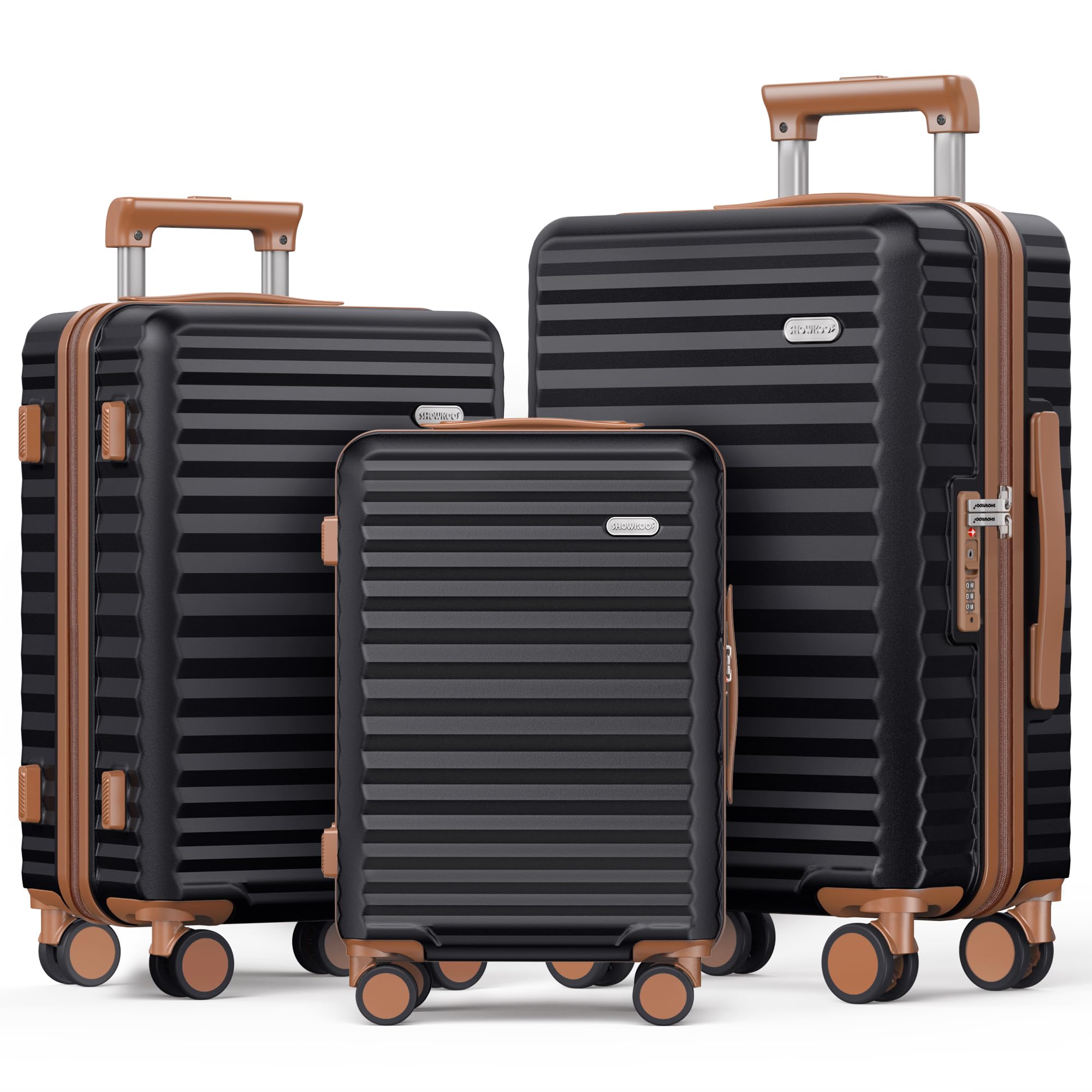 Sponsored Ad – Luggage Sets of 3 Hard Shell PC Expandable Lightweight Durable Carry on Travel Suitcase with Double Spinner Wheels, Elegant Black