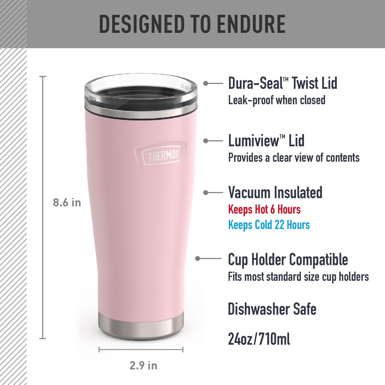 THERMOS ICON SERIES, Stainless Steel Cold Tumbler, 24 Ounce, Glacier - Image 3