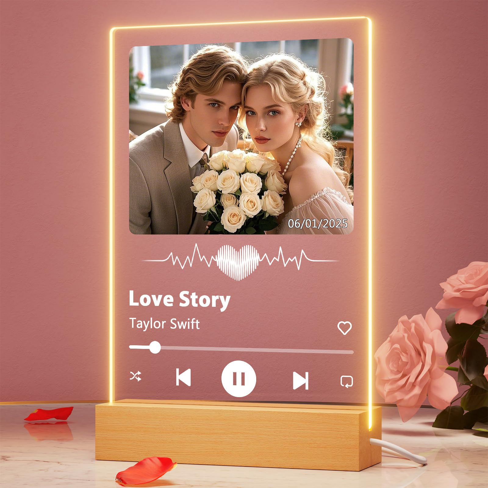 witfox Personalised Spotify Photo Frame- Personalised Valentines Gift for Her Him, Customised Picture Frames with Night Light, Personalised Photo Gifts for Men Women