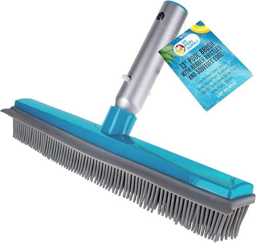 U.S. Pool Supply 13" Pool Brush Head with Rubber Bristles, Squeegee Edge | Scrub Above-Ground Pool Vinyl Liners, Aluminum Pole Handle - Scrubbing Leaves, Debris from Walls, Floors, Corners, Steps