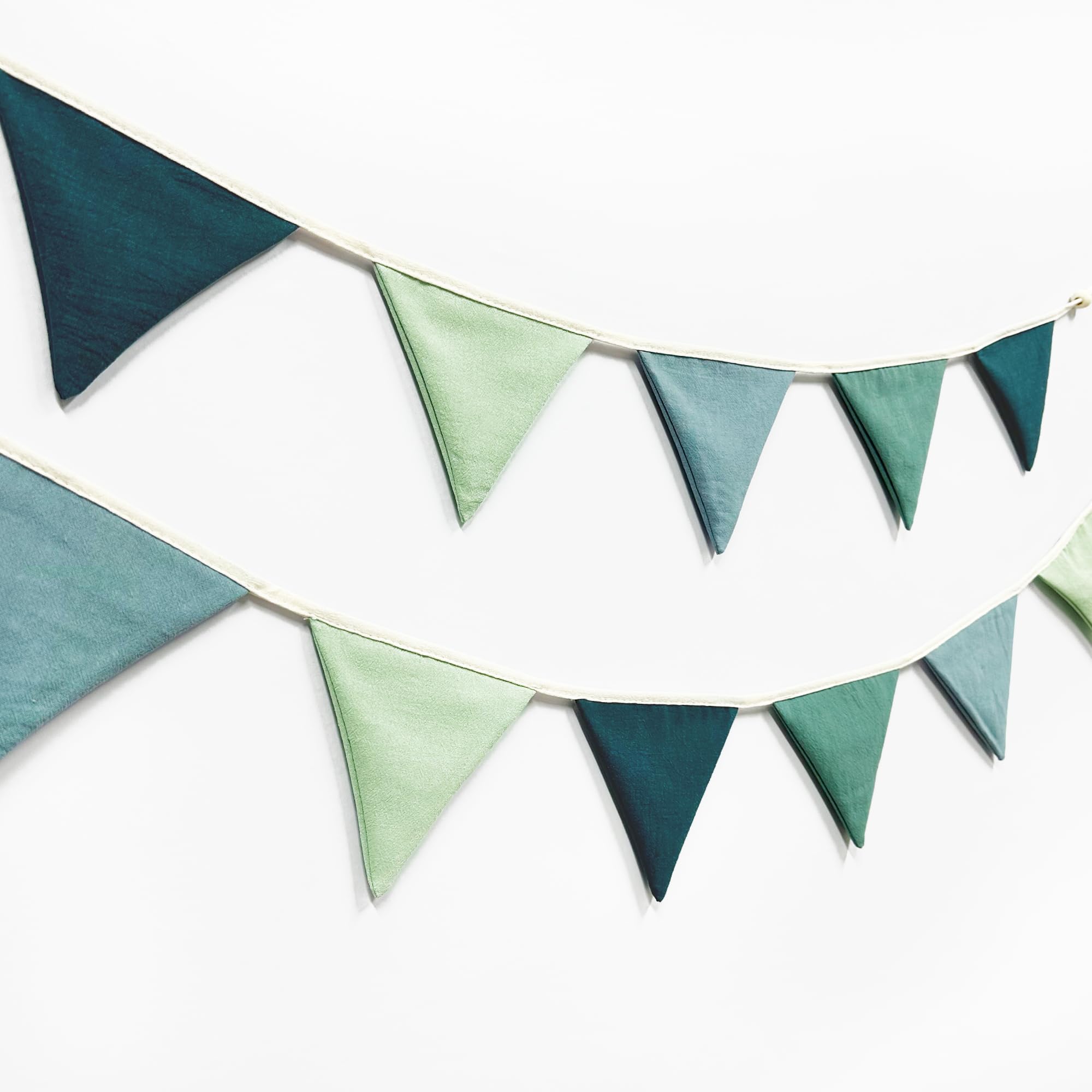 Wimpelkette mit Farbverlauf, dunkelgrün, 24 Stück, für Kinderzimmer, Girlande, Salbeigrün, Stoff, Leinen, Dreiecksschlangen für Babyzimmer, Dekoration, Kinder, Dschungel, Safari, Geburtstag,