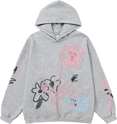 Aelfric Eden Womens Oversized Graphic Hoodies Cartoon Graffiti Print Fleece Hooded Sweatshirt Unisex Long Sleeve Pullover